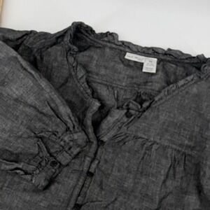 Harve Benard‎ Woman 2X Gray Linen Blend Button Down Ruffle Trim Blouse Top